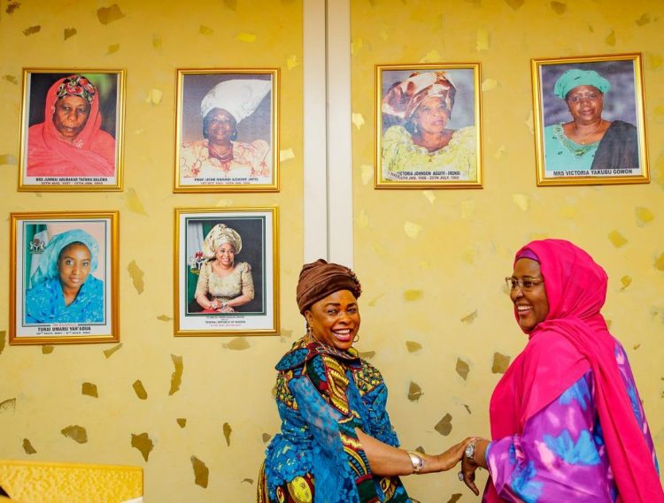 Aisha Buhari and Dame Patience Jonathan at the State House