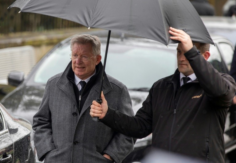 Alex Ferguson attends the funeral of former Manchester United goalkeeper Harry Gregg