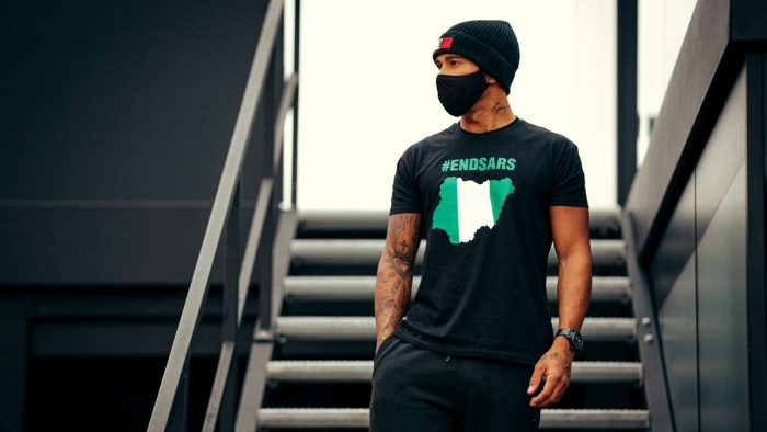 Lewis Hamilton dons #EndSARS T-shirt before record breaking race