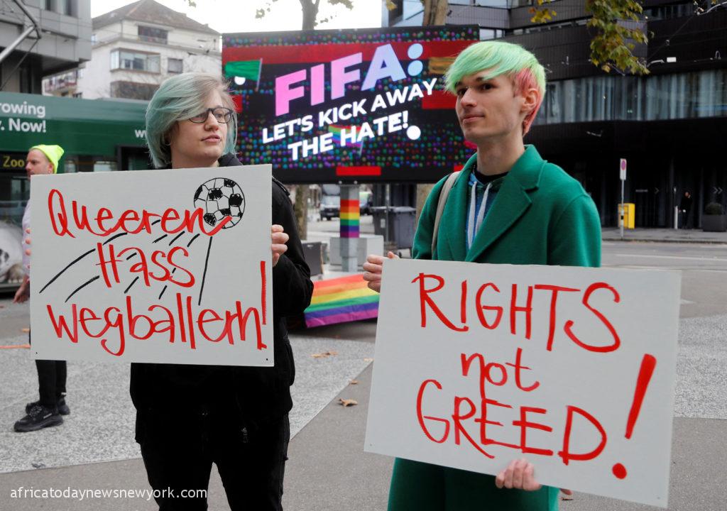World Cup LGBT Activists Protest At FIFA Museum