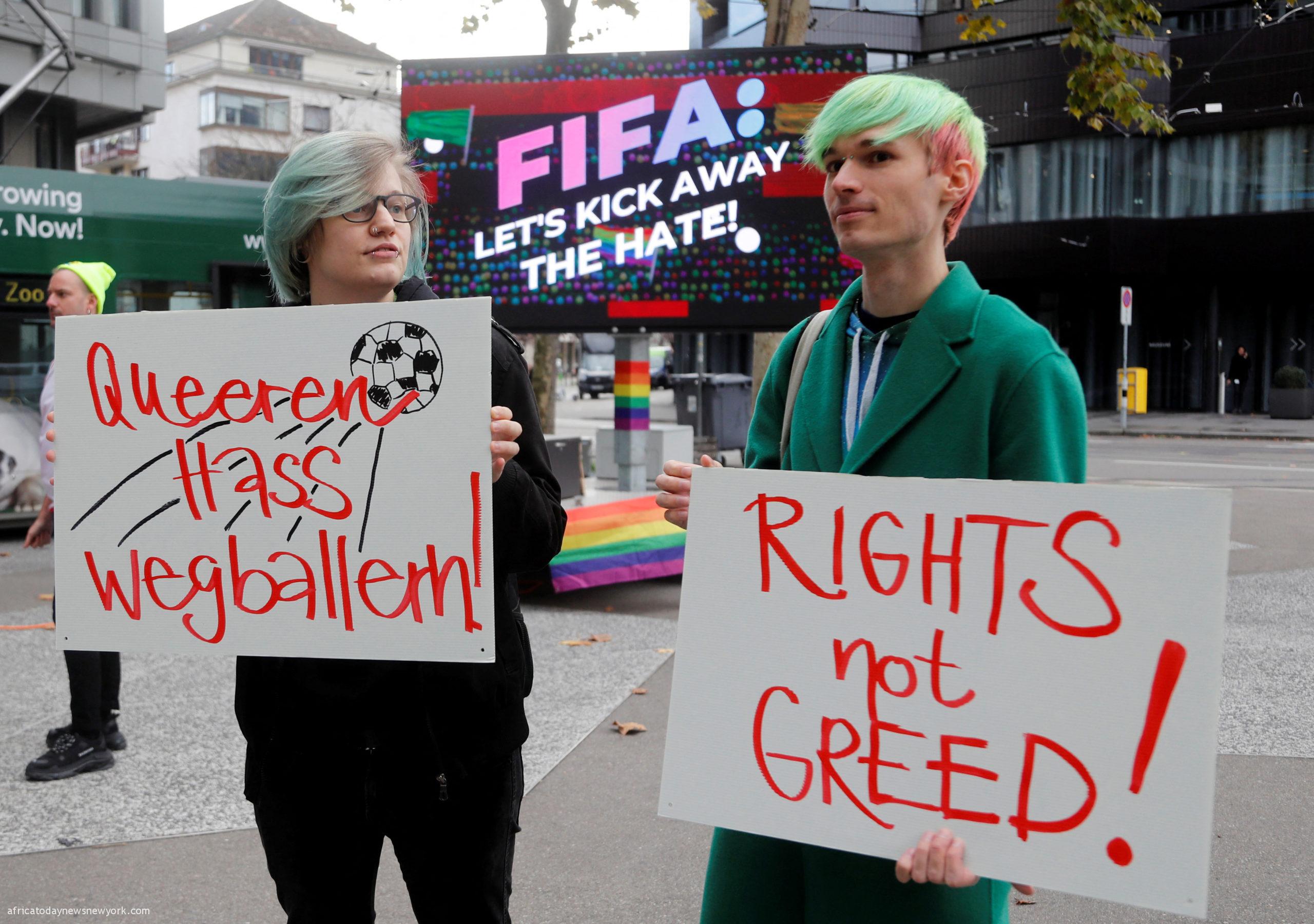 World Cup LGBT Activists Protest At FIFA Museum