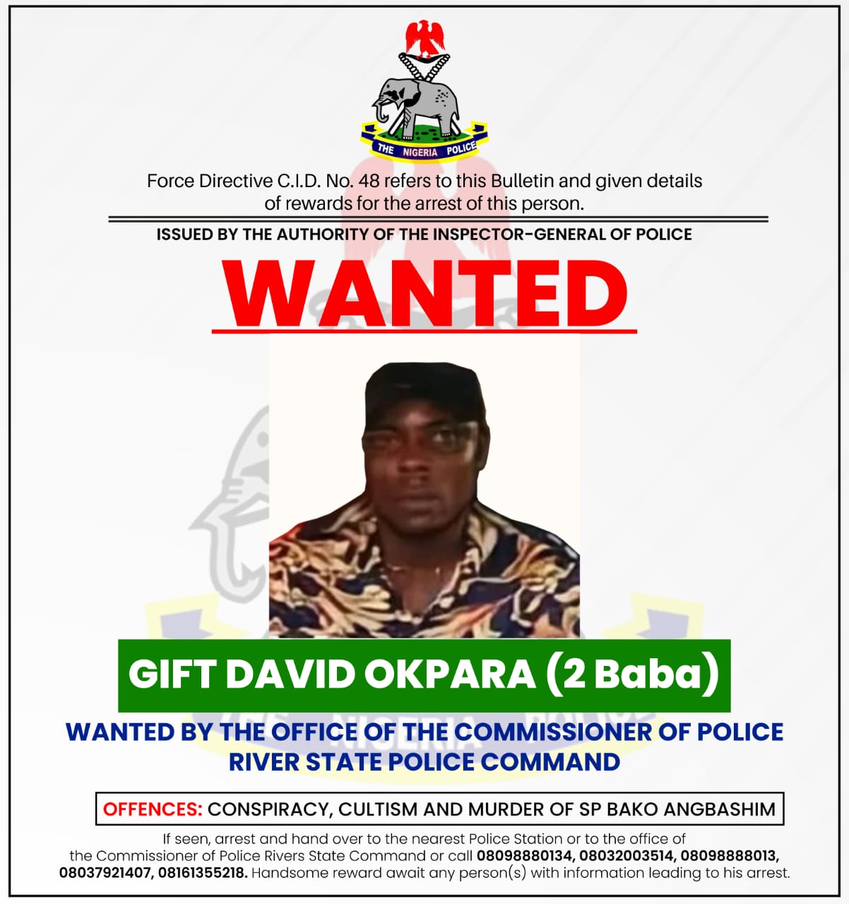 Killer Of Rivers DPO Bako Declared Wanted By IGP
